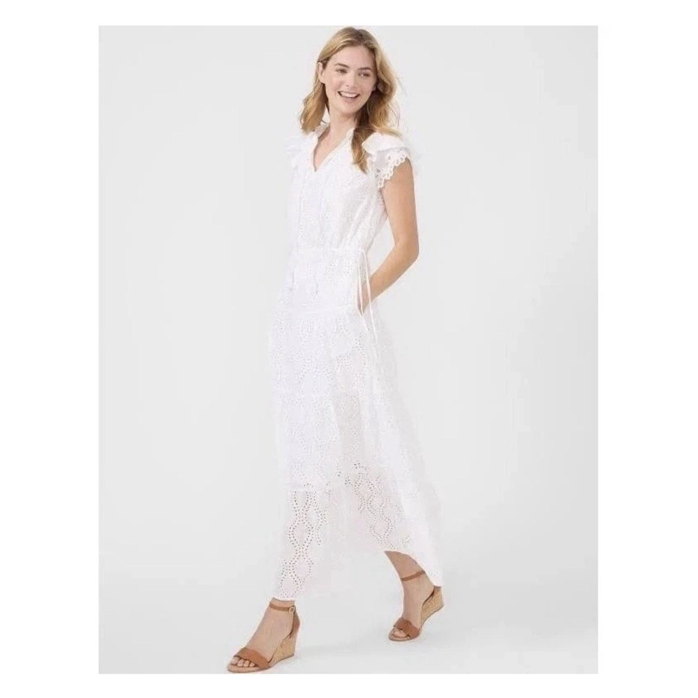 J.McLaughlin Women S White Eyelet Cotton Flutter Sleeve Elana Maxi Dress